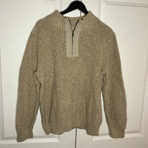 Vintage L.L. Bean 1/4 Knit Sweater Mens L Cotton Beige Chunky Knit Grandpa